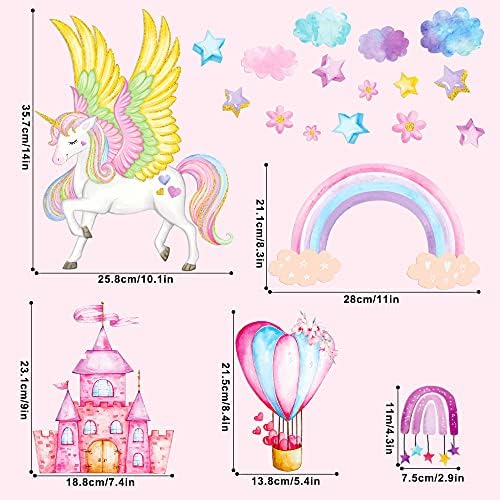 Unicorn Wall Decals for Girls Bedroom,Unicorn Wall Stickers with Rainbow, Unicorn Room Decor for Girls Bedroom Kids Playroom Nursery Decoration 3