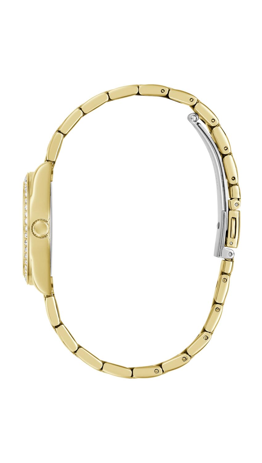 Guess Reloj de Pulsera para Mujer GW0841L9 Mini Luna, 30 mm, Acero Inoxidable, Esfera Azul, Cuarzo, Cristal Mineral, 3 ATM, circonita, Correa de eslabones Dorados de 14 mm