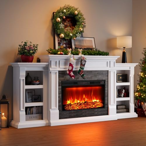 Naice 80 Electric Fireplace with Mantel and Cabinets