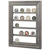 MyGift Coin Holder, 5-Tier Wall-Mounted Challenge Coin Display Rack in Vintage Gray Pine Wood, Military Coin Stand Wall Decor