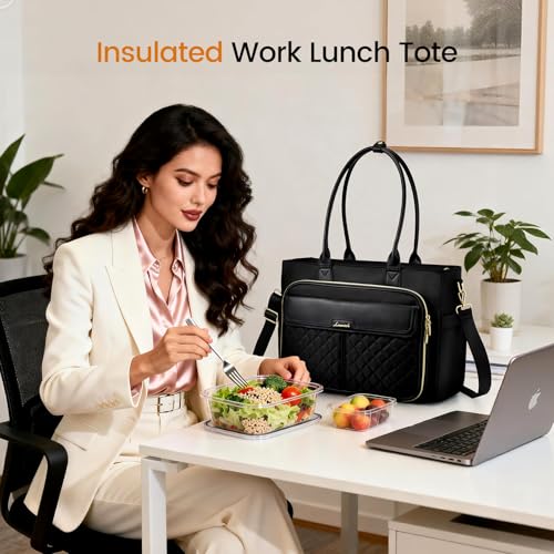 Image of LOVEVOOK 15.6 Inch Teacher Tote Bag for Women Work with Accordion File Area, Laptop Work Tote Bag with Laptop Compartment, nurse Handbag Bags with Large Capacity & Cup Holder, black