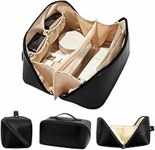 Large Capacity Makeup Organizer Bag with Partition and Carry Strap | Portable Cosmetic Pouch and Vanity Bag for Women | Multifunctional Storage Case (Square Pouch, Black)