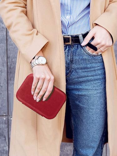 Image of Cortina Jewellery Organiser PU Leather Zipper | Portable Storage Box Case with Dividers | Container for Rings, Earrings, Necklace Home Organizer - Maroon