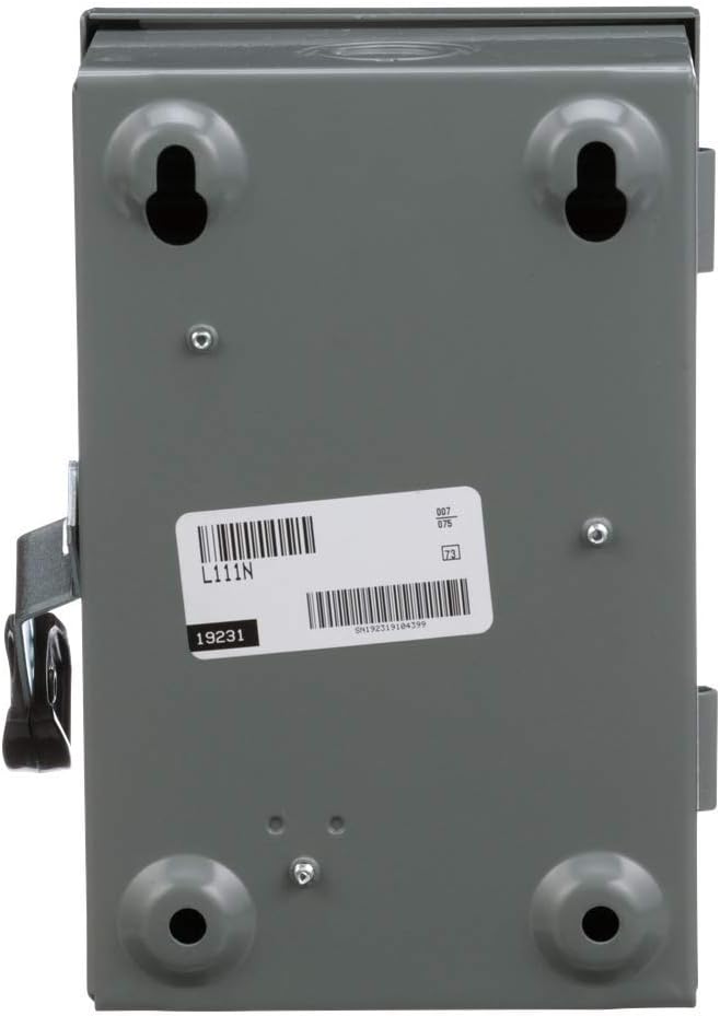 Square D by Schneider Electric L111N Safety Switch, Light Duty, Fusible, 30A, 2 Wire, 1 Pole, 1 Neutral, 120VAC, Type 1