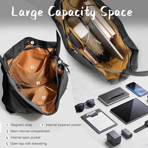 Bolso tote de gran capacidad con cierre de cordón, impermeable, de nailon, para mujer miniatura 3