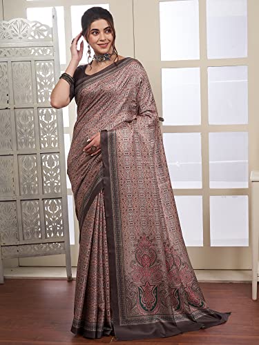 Image of AKHILAM Women's Digital Print Pashmina Silk Bagh Saree With Unstitched Blouse Piece (KSMRP1001 Parent)