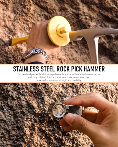 INCLY 7 Pcs Geology Rock Pick Equipment Kit, 3lb Sledge &32 oz Rock Hammer with 2PCS 12" Mason Concrete Chisel.Safety Glasses, Jewelers loupe, Tool Set for Hounding, GoldMining, Stone Breaking