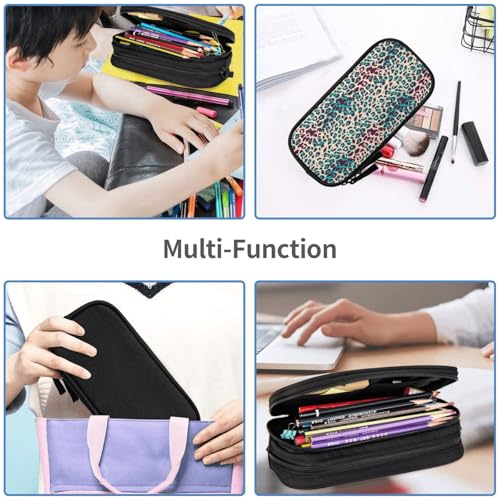 Image of Perinsto Leopard Animal Skin Pencil Case Big Capacity Multi Compartment Stationery Box Pencil Pouch Holder Desk Organizer For School Office Home