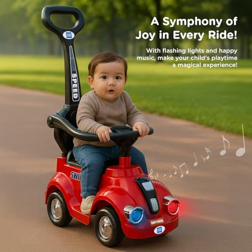 Image of Mee Mee Swift Cruze Baby Ride-On Car - Safe, Fun, and Interactive Ride-On Toy for Kids Aged 1-3 Years with Music, Lights, and Storage (Red)
