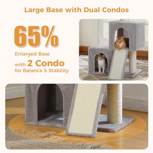 Image of PAWZ Road Large Cat Tree, 45 inch Heavy Duty Cat Tower with Dual Condos, Gray