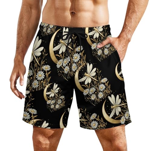 Dragonfly Floral Men's Swim Trunks Quick Dry Bathing Suit Board Shorts with Compression Liner