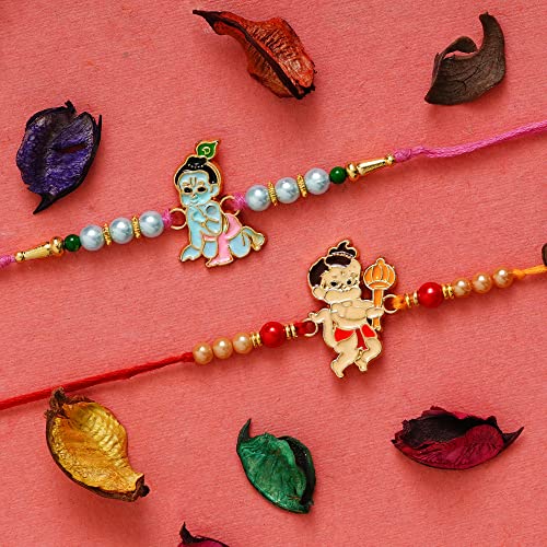 Image of eCraftIndia Set of 2 Beautiful Kundan Pearls Beads Designer Rakhis with Roli Chawal Pack