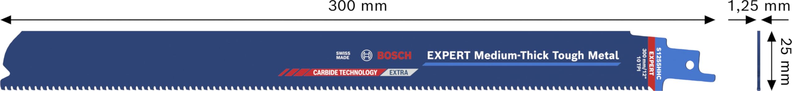 Bosch 1x Lama EXPERT Medium-Thick Tough Metal S1255HHC (per Acciaio, Tubi in acciaio inossidabile, Lunghezza 300 mm, Professional Accessorio Sega universale)