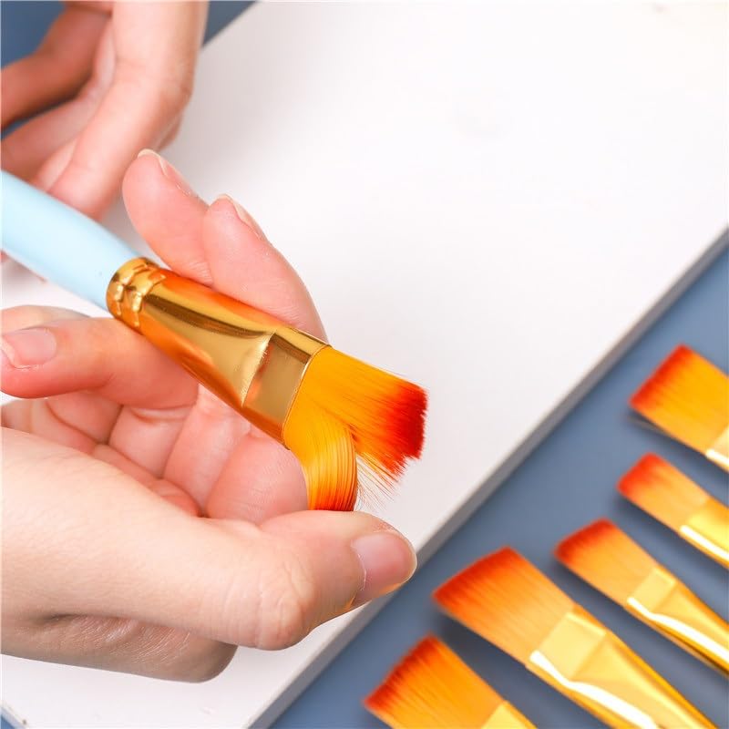 Ensemble De 15 Pinceaux en Bois Massif, Poils en Nylon, pour Artistes Et Étudiants en Peinture Acrylique.(D)