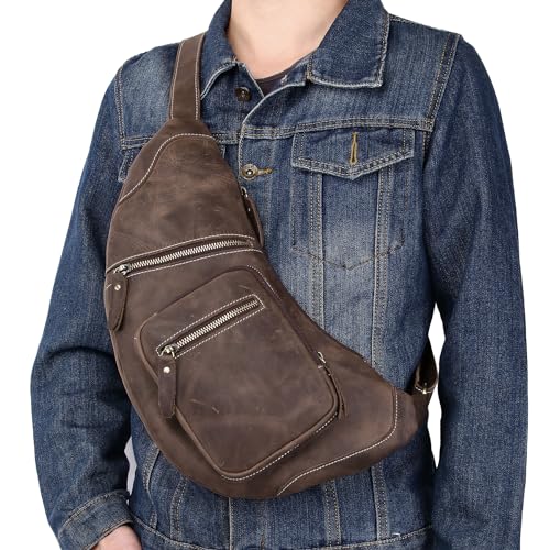 KPYWZER Genuine Leather Sling Bag for Men Women Shoulder Backpack Satchel Crossbody Chest Casual Outdoor Daypack3
