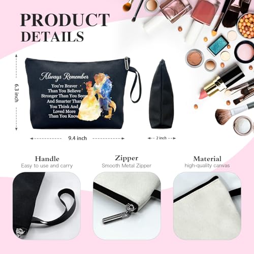 You Are Braver Stronger Funny Canvas Zipper Makeup Bag, Travel Accessories Storage Toiletries Bag, Beauty Beast Inspired Gifts, Gifts for Beauty Beast Movie Fans Sister Friend Daughter2