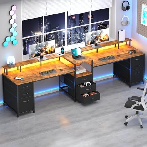 98 Inch 2 Person Desk with 9 Drawers and Outlets for Home Office ...