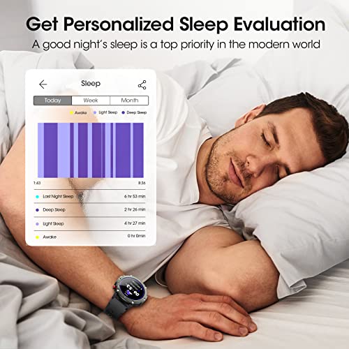 Military Smart Watch Men(Answer/Make Calls), 2023 Newest Bluetooth Smartwatch Compatible Android Iphone, Tough Rugged Outdoor Tactical Fitness Tracker With Ai Voice/Spo2/Heart Rate/Sleep, Black #TOP5