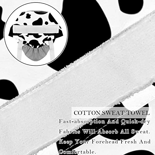 Image of 2 PCS Bouffant Cap with Button Ponytail Pouch Working Cap Sweatband Adjustable Surgical Cap Black and White Cow