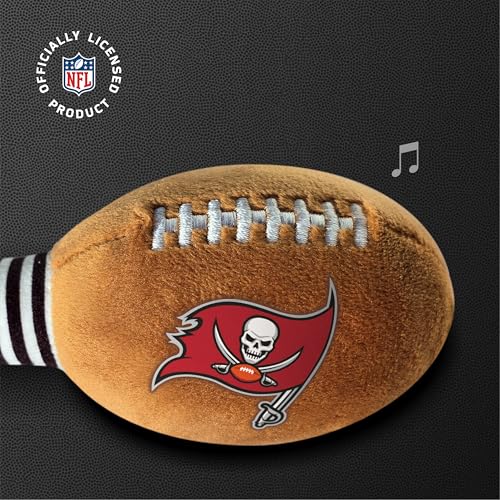 Image of Tampa Bay Buccaneers Plush Football Rattle by Smilo - Officially Licensed NFL Baby Rattle Toy - Soft Baby Rattle with Bell - for Babies and Toddlers from 3 Months