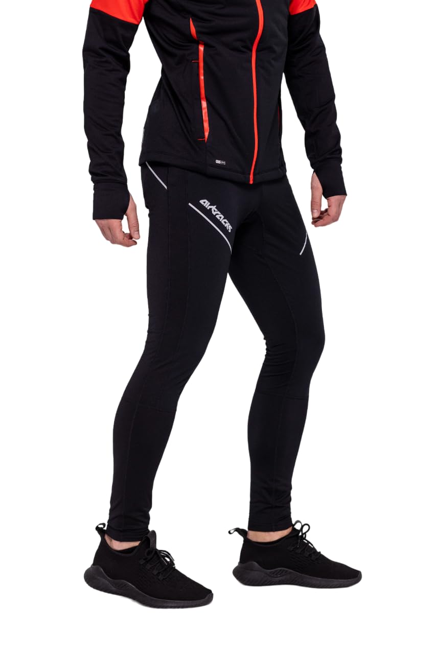 Airtracks Herren Winter Funktions Laufhose Lang Pro Line - Thermo Running Tight - Lauftight - Warm - Atmungsaktiv - Reflektoren