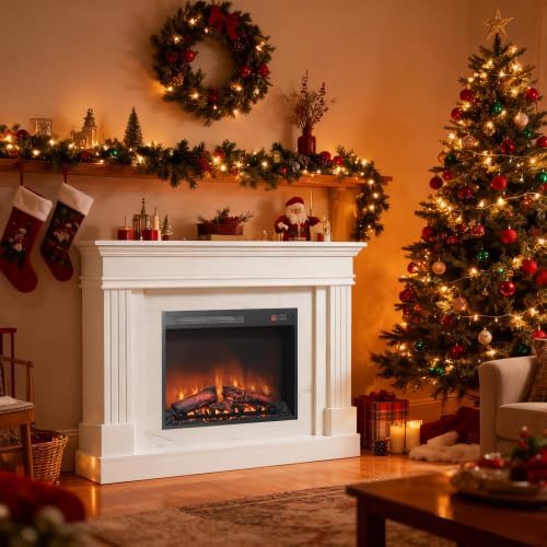 Donext 24 Inch 3D Flame Projector Electric Fireplace Stove, 4 Adjustable Flame Brightness, All Seasons Usable, Infrared Quartz, Remote, Removable Table Feet
