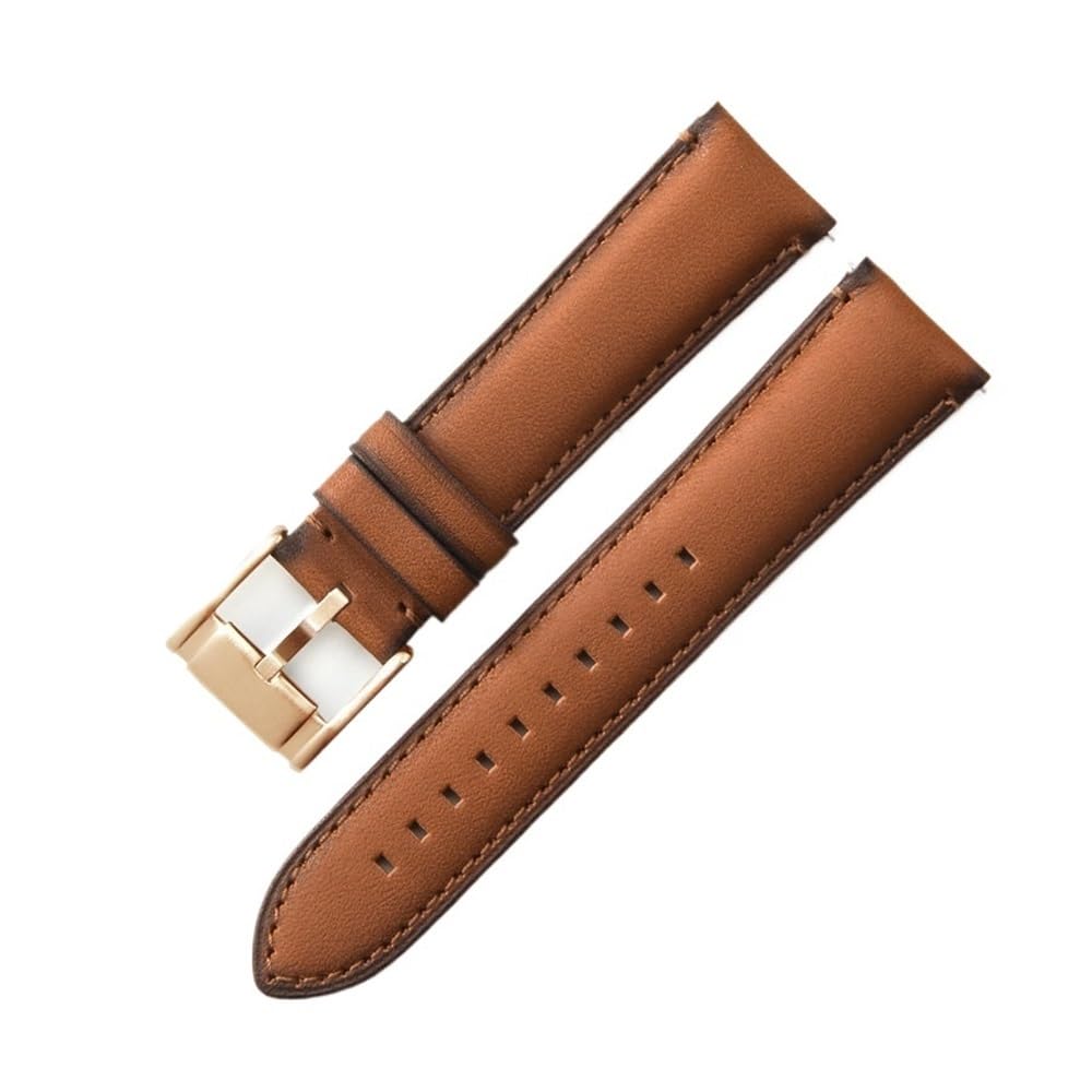 Correa de reloj cuero genuino, hebilla acero rosa azul oscuro piel vaca, correas universales 22mm y 24mm