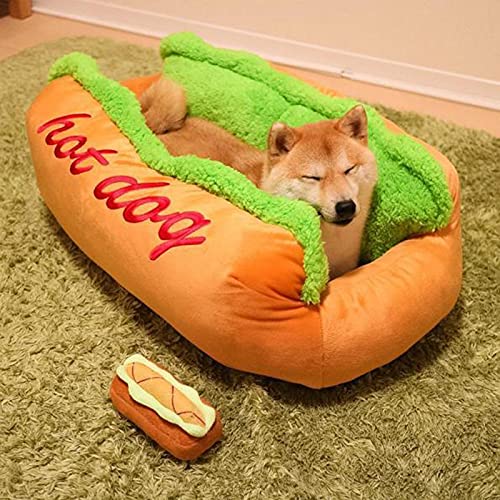 Syfinee Hot Dog Bett für große Hunde und Katzen, weiche PP-Baumwolle, warm, weich