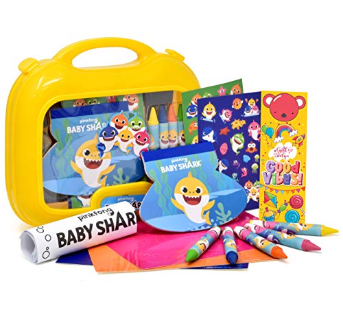 Gift Boutique Baby Shark Coloring Case Art Set, Jumbo Crayons, Mess Free Color Activities, Stickers, Doodle Pad, Crafts, Bookmark for Kids Toddlers Girls and Boys