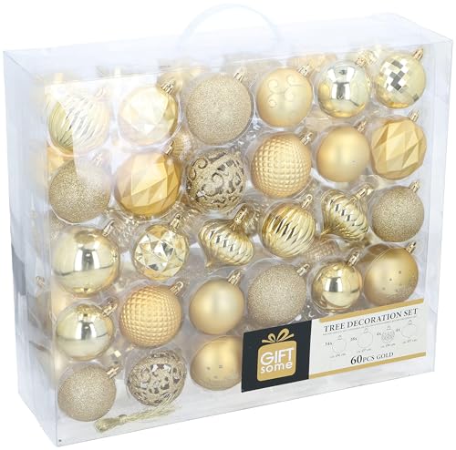 Giftsome 60 Weihnachtskugeln Set - Christbaumkugeln Gold -...