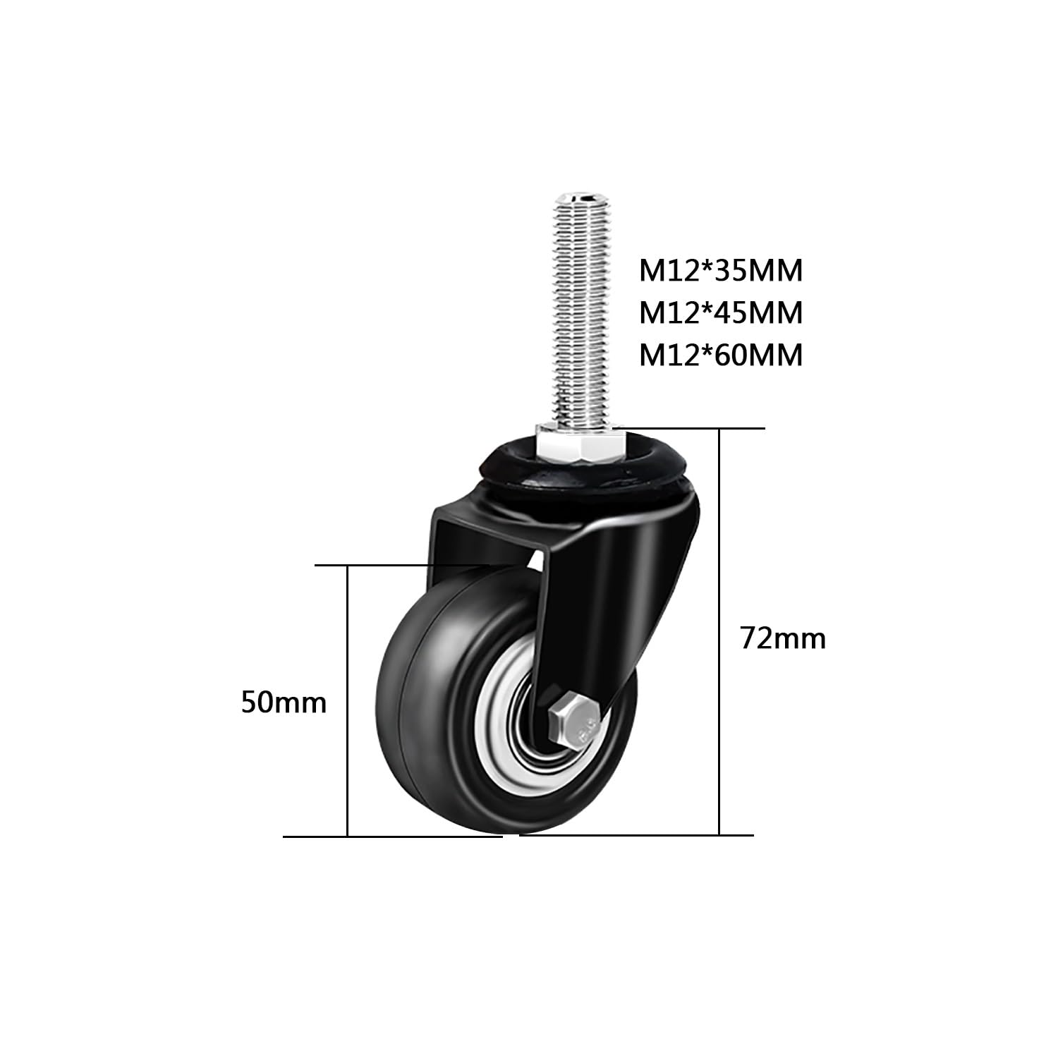 2 Pouce roulettes Petits à M12 Tige Filetée, roulettes Pivotantes avec Frein, Capacité de Charge 140kg, 4 Roues for Meubles Silencieuses(Swivel,M12*60mm)