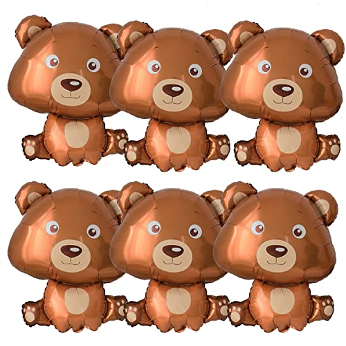 6 globos de aluminio de oso grande de 34 pulgadas, globos de oso del bosque en forma de oso marrón para temática de safari en la selva, niños, cumpleaños, baby shower, fiesta, suministros decoración