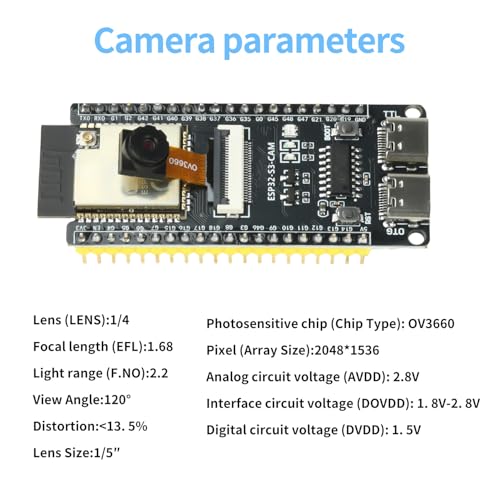 Image of 3Pcs ESP32-S3-CAM Development Board with OV3660 Camera, ESP32-S3-WROOM N16R8 Module with Dual Type-C Interface Support Wi-Fi and Bluetooth MCU Microcontroller for IoT, DIY and AI Project