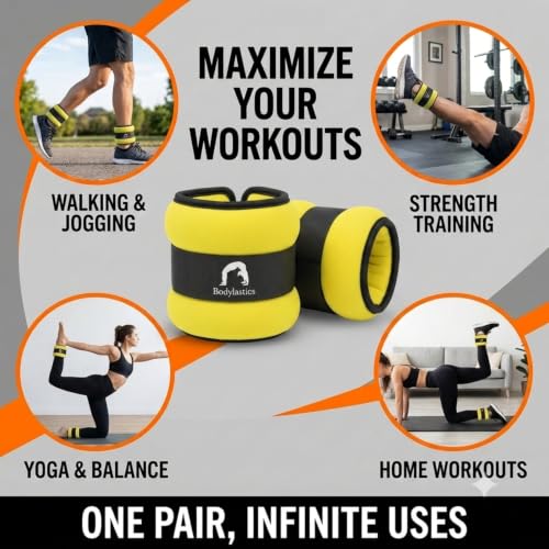 Image of Bodylastics Ankle & Wrist Weights Pair for Legs & Arms, Neoprene Adjustable Strap for Men & Women, Soft & Durable for Fitness, Walking, Jogging, Aerobics, Gym & Strength Training