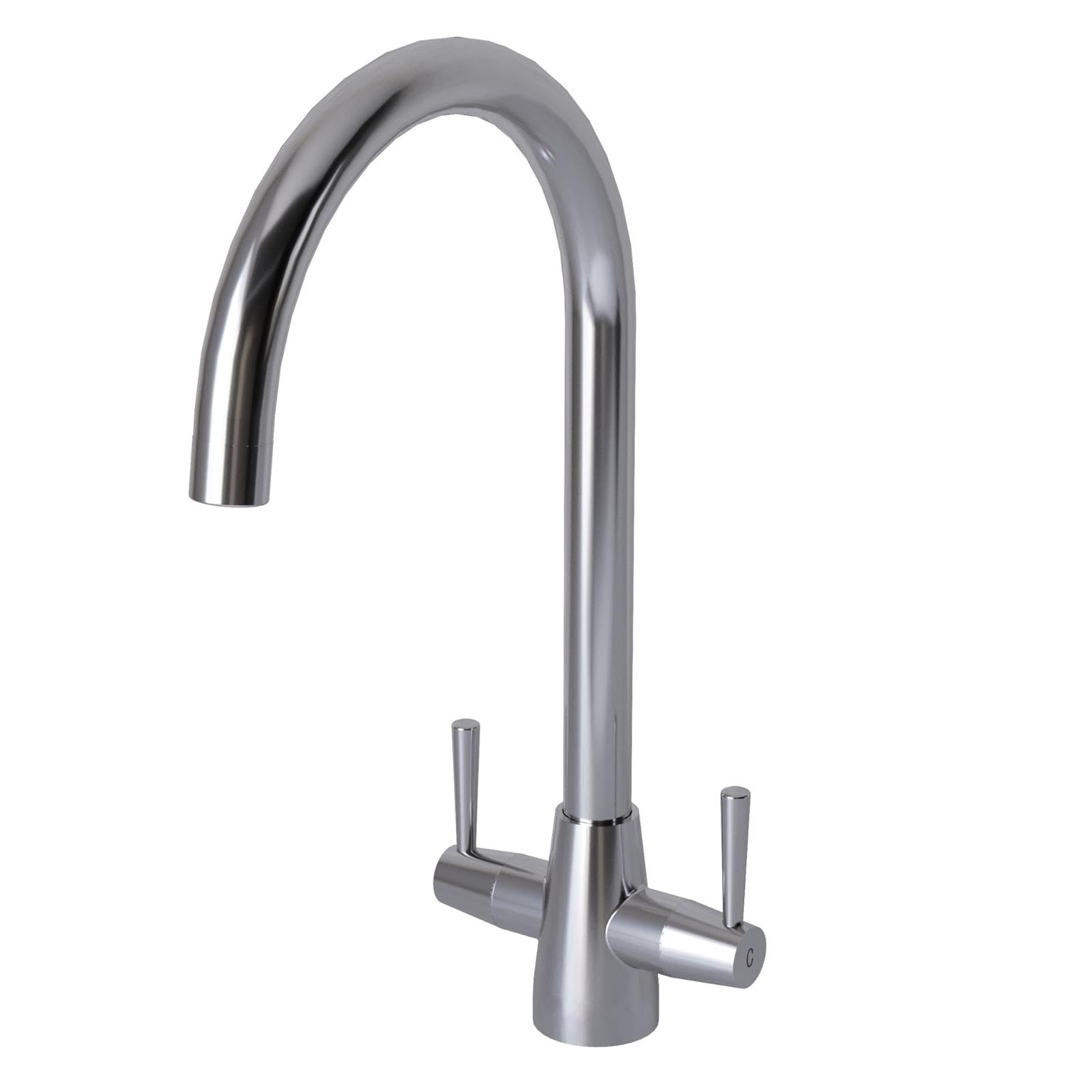 Liquida Chrome Lu407ch Swivel Spout Swan Neck Twin Lever Kitchen Mixer Tap