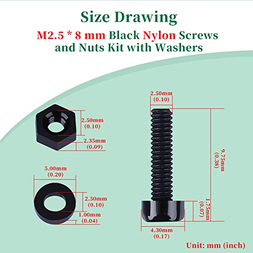 Pzsmocn 300 Pieces/100 Sets M2.5 * 8 mm Plastic Black Nylon Cross Round Head Screw Hexagonal Nut Combination Kit - Image 4