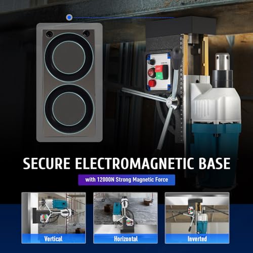 Foto von ZELCAN Kernbohrmaschine 1100W Magnetbohrer 12000N 2700LBS Magnetbohrmaschine 550RPM Kernbohrungenbereich φ12-φ40mm Max. Tiefe 50 mm Elektromagnetische Bohrmaschine (Maschine + 11 Kohrer 4011)