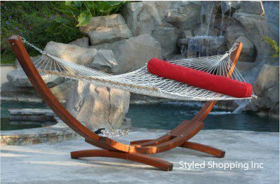 Deluxe Wood Arc Hammock Stand Two Person White Soft Polyester