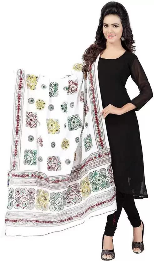 ETHINIC Craft Hub® Women's Cotton Embroidered Dupatta phulkari Jaipuri Rajasthani Dupatta Embroidered Dupatta