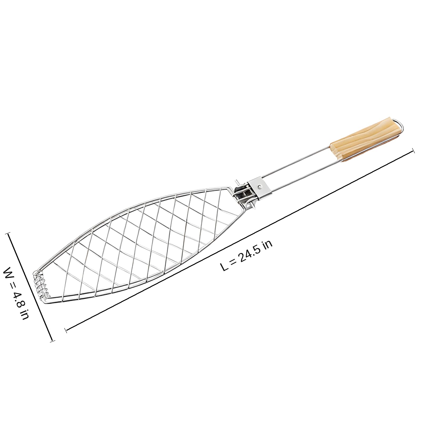 Generisch Kosz do grillowania ryb, składany ruszt do grillowania ze zdejmowanym drewnianym uchwytem, rozłożony 61 cm, blokada zapobiegająca ślizganiu się, przenośny, do grillowania na świeżym