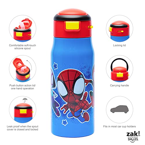 Zak Designs Marvel Spidey And His Amazing Friends Vacuum Insulated Stainless Steel Kids Mesa Water Bottle With Flip-Up Straw And Locking Spout Cover, Durable Cup For Sports Or Travel (13.5Oz, 18/8 Ss) #TOP3