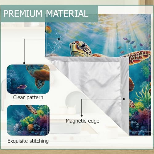 Image of Dishwasher Magnets Decorative Cover,Sea Turtle Refrigerator Magnet Cover,Washable Ocean Coral Dishwasher Front Panel Cover Home Kitchen Decoration 23x26 Inch