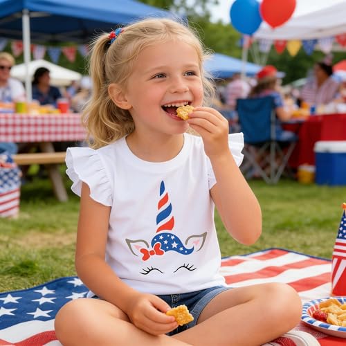 Image of Tkria July 4th Tank Top Girl Toddler 4th of July Shirt Baby Girl American Flag Shirt USA Ruffle Tee Girl Patriotic Outfit