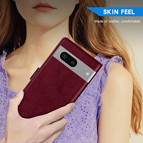 Image of ZZXX for Google Pixel 7 Wallet Case Magnetic Closure 6.3 inch,Wine Red