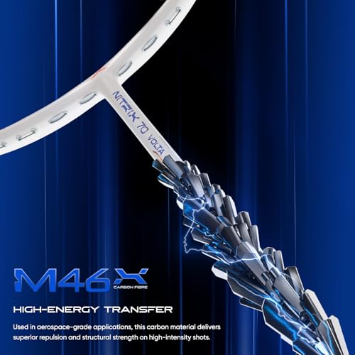Image of Hundred Nitrix 70 Volta Badminton Racket with Full Cover|≤32 lbs | Head-Heavy Power & Speed | Premium Carbon Build | Aggressive Smashes & Quick Clears (White /Copper)