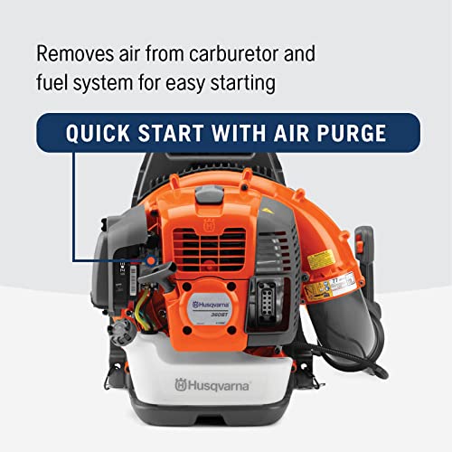 Husqvarna 360BT Gas Leaf Blower, 65.6-cc 3.81-HP 2-Cycle Backpack Leaf Blower with 890-CFM, 232-MPH, 30-N Powerful Clearing Performance and Load-Reducing Harness, Gifts for Men
