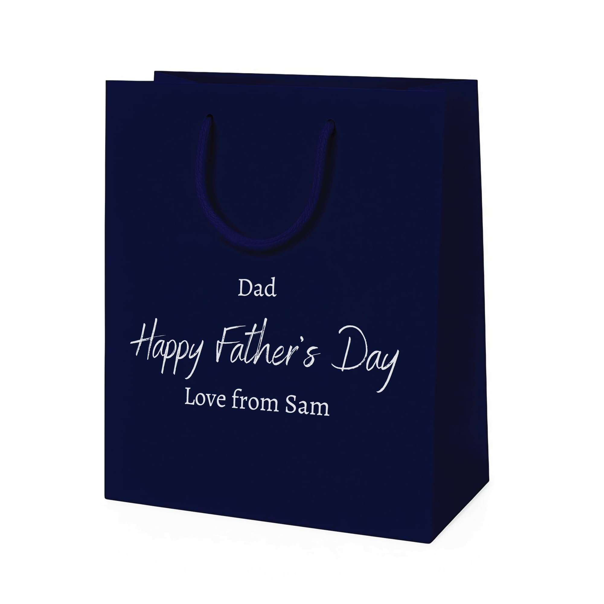 COOKIES AND KOALAS Personalised Fathers Day Gift Bag – Blue Small 20x24x10 cm – Custom Name & Message Foil Print – Fathers Day Gift Bag Blue