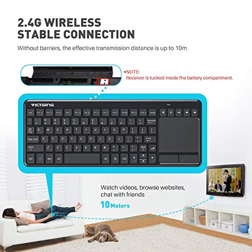 VicTsing Wireless Touchpad Keyboard, 2.4Ghz USB Mini Wireless TV Trackpad Keyboard for Tablet MacBook Windows Computer Gaming Device, Black