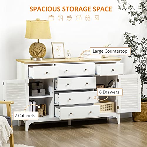 Homcom Sideboard Buffet Cabinet With Storage Drawers, Rubber Wood Top And Adjustable Shelves, Kitchen Cabinet Coffee Bar Cabinet, White #TOP3