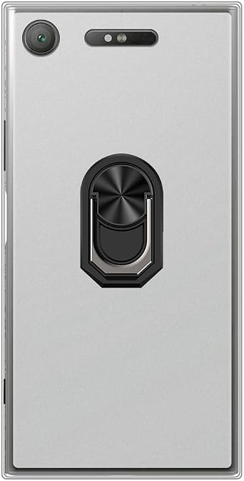 Flexible Case + Ring Holder Compatible with Sony Xperia XZ1 Phone Shockproof Cover & Magnetic Mecha Style Finger Grip Kickstand White+BlackRing
